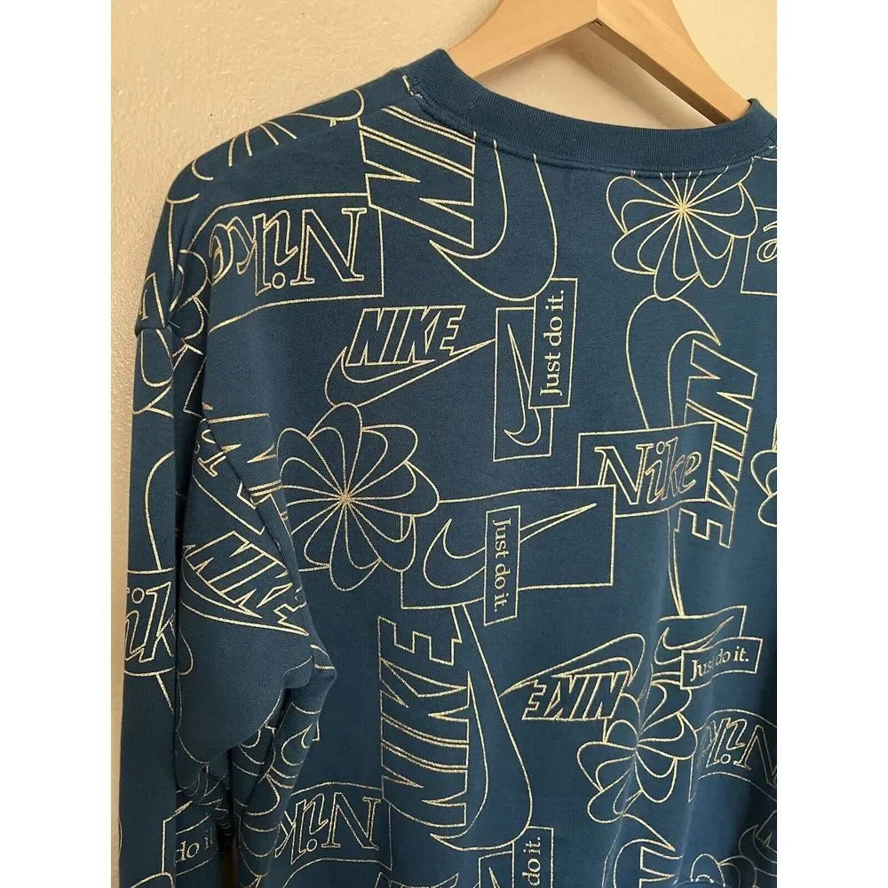Nike Logo‎ Just Do It Blue/Green and Gold Crewneck Sweatshirt Women's Small GUC